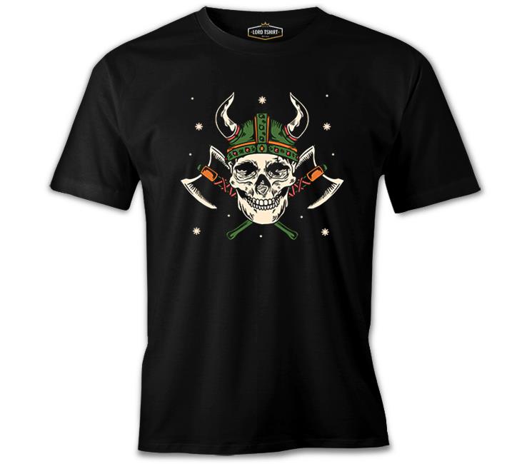 A Viking Skull with a Hammer and Axes Siyah Erkek Tshirt