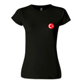 Ay Yıldız - Göğüs Logo 2 Siyah Kadın Tshirt