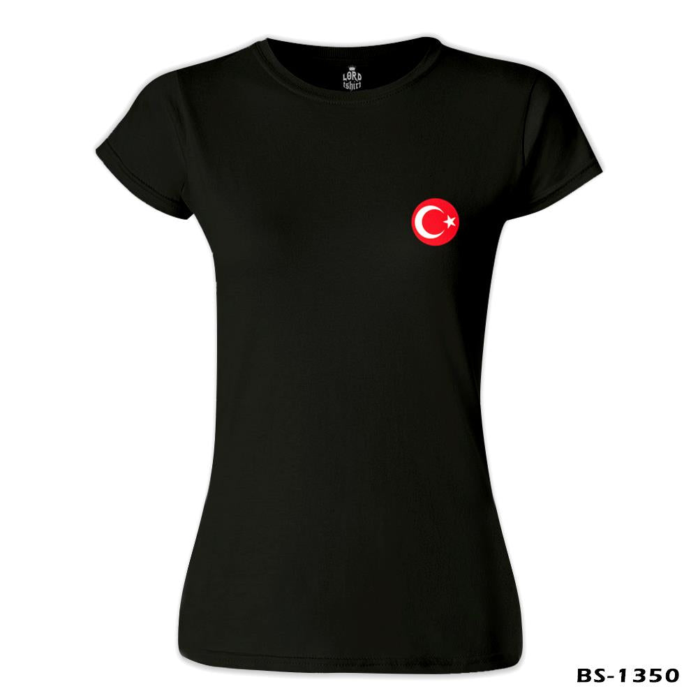 Ay Yıldız - Göğüs Logo 2 Siyah Kadın Tshirt