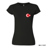 Ay Yıldız - Göğüs Logo Siyah Kadın Tshirt