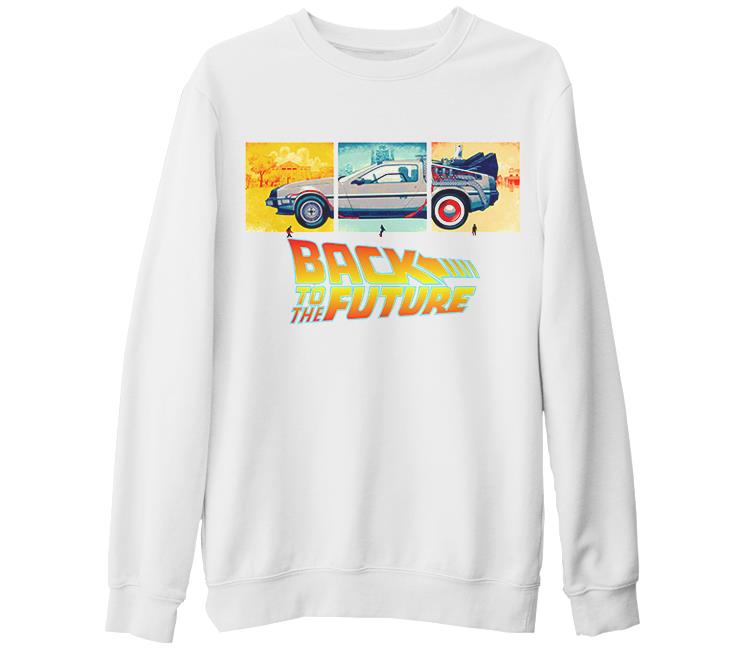 Back To The Future 1955-1985-2015 Beyaz Kalın Sweatshirt