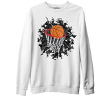 Basketbol - Pota Beyaz Erkek Kalın Sweatshirt