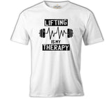 Bodybuilding Lifting Theraphy Beyaz Erkek Tshirt