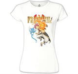 Fairy Tail - Natsu & Happy Beyaz Kadın Tshirt