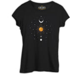 Güneş Ay ve Yıldızlar Siyah Kadın Tshirt