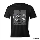 Keep Calm and Love Football Siyah Erkek Tshirt