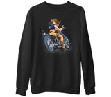 Motosiklet - Biker Girl  Siyah Erkek Kalın Sweatshirt