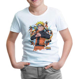 Naruto with Several Naruto Figures Beyaz Çocuk Tshirt