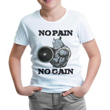No Pain No Gain Hippo - Body Building Beyaz Çocuk Tshirt