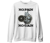 No Pain No Gain Hippo - Body Building Beyaz Erkek Kalın Sweatshirt