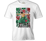 One Piece Roronoa Zoro with a Swords in the Mouth Beyaz Erkek Tshirt