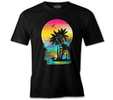 Palms and Birds - Yaz Siyah Erkek Tshirt
