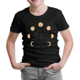Phases of the Golden Moon in Space Siyah Çocuk Tshirt