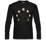 Phases of the Golden Moon in Space Siyah Erkek Sweatshirt
