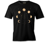 Phases of the Golden Moon in Space Siyah Erkek Tshirt
