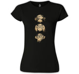 Three Monkeys Siyah Kadın Tshirt