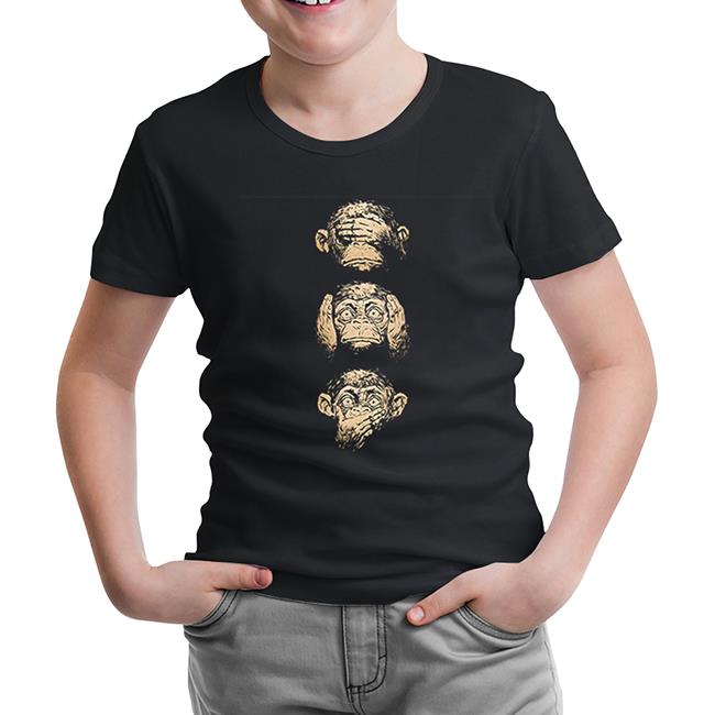 Three Monkeys Siyah Çocuk Tshirt