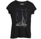 Yat Kulübü - Sail Boat Siyah Kadın Tshirt