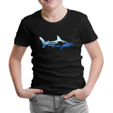Diver Underwater in a Shark Silhouette Siyah Çocuk Tshirt