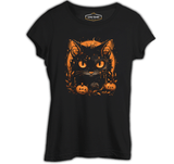 Halloween - Black Cat Pumpkin Black Women's Tshirt 