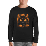 Halloween - Black Cat Pumpkin Black Kids Sweatshirt 