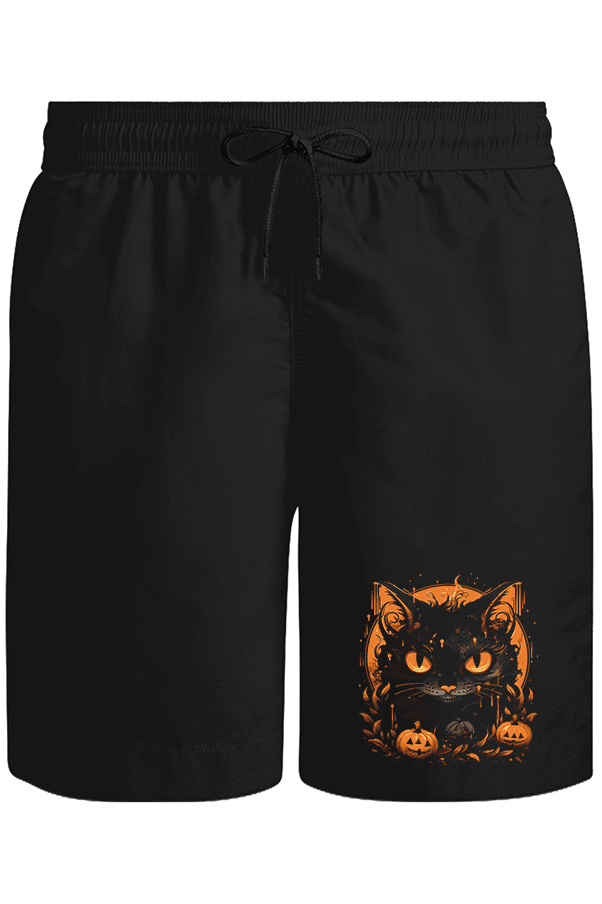 Halloween - Black Cat Pumpkin Unisex Black Shorts 