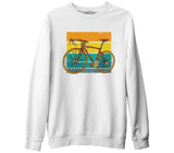 A Bicycle on the Vintage Colorful Background Beyaz Erkek Kalın Sweatshirt
