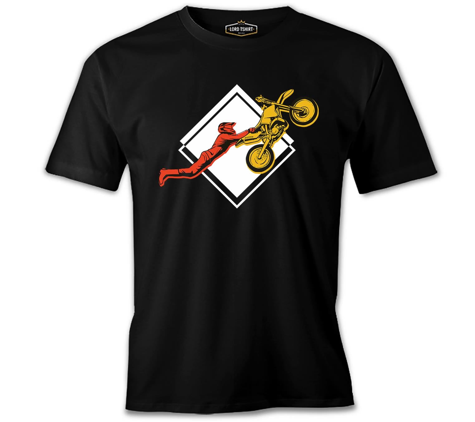 A Biker Performing a Double Seat Stunt on aMotor bike Black Men's Tshirt