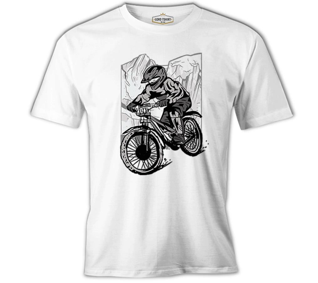 A Biker Riding in Front of the Mountains White Men's T-Shirt 