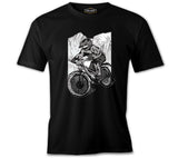 A Biker Riding in Front of the Mountains Black Men's Tshirt