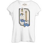 A Blue Electric Guitar and Its Parts Beyaz Kadın Tshirt