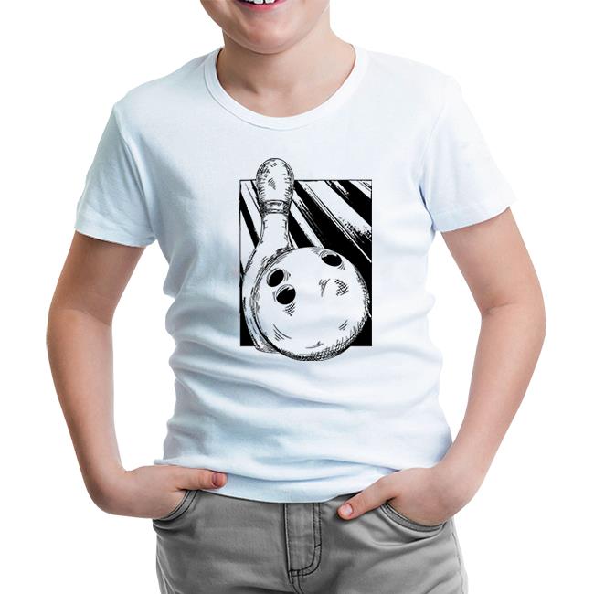 A Bowling Pin and Ball White Kids Tshirt