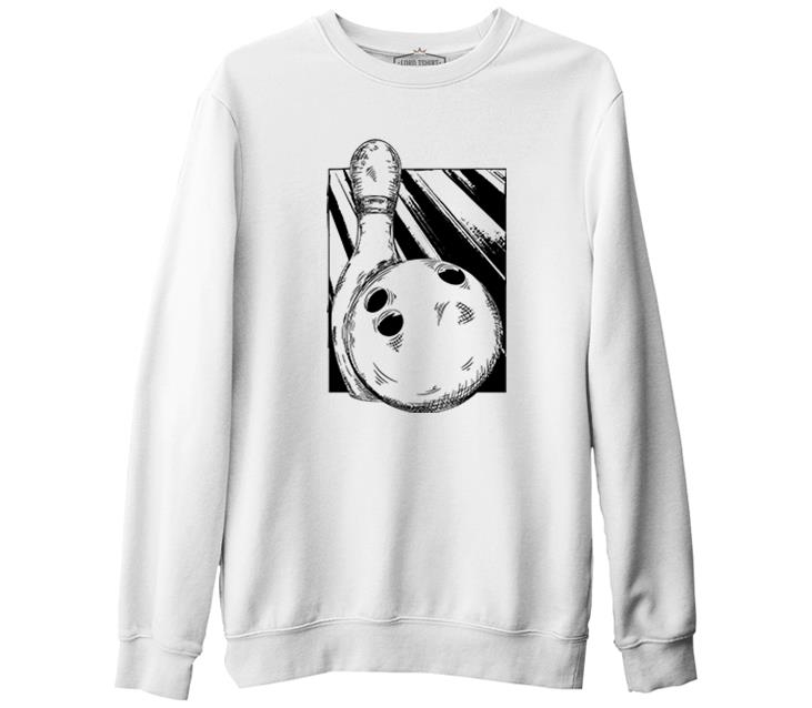 A Bowling Pin and Ball Beyaz Erkek Kalın Sweatshirt