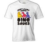 A Boy Who Loves Dinosaurs Beyaz Erkek Tshirt