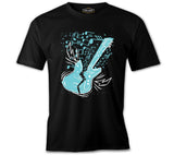 A Broken Electric Guitar with Music Notes Around Black Men's Tshirt