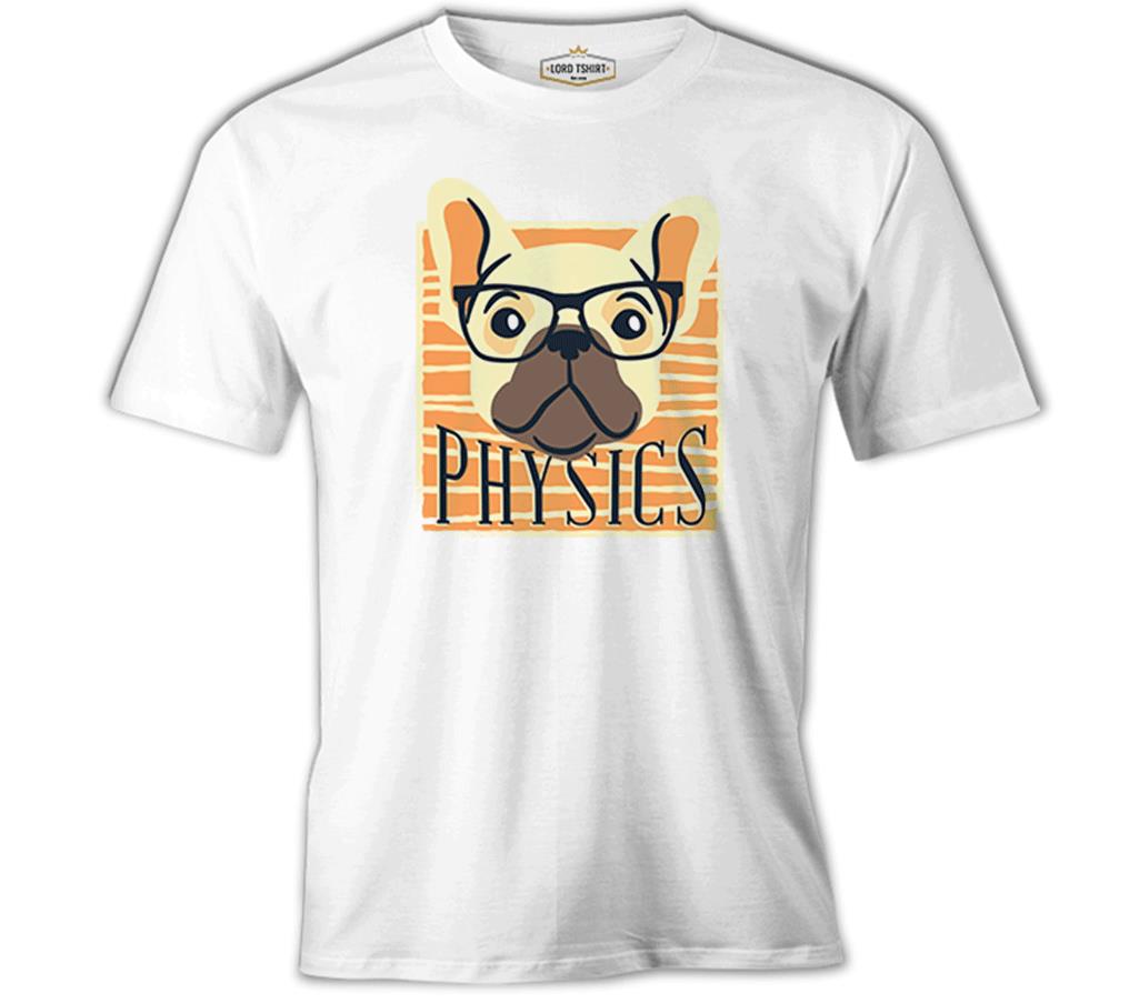 A Bulldog with Physics Quote Beyaz Erkek Tshirt