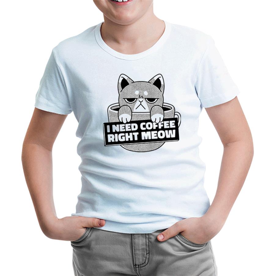 A Cat in a Coffee Cup White Kids Tshirt