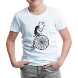 A Flamingo Riding a Bicycle on Wheels White Kids Tshirt