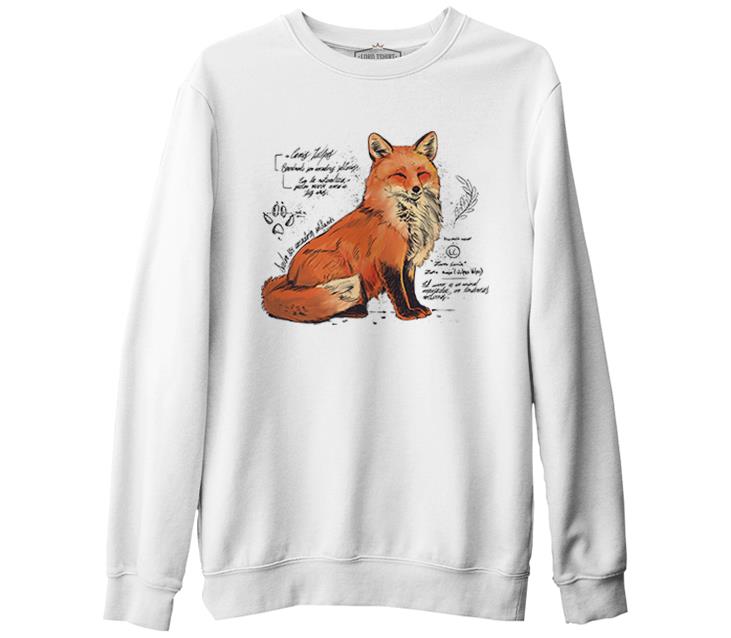 A Fox Sketch with Handwritten Notes White Men's Thick Sweatshirt