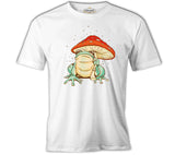 A Frog with a Mushroom Umbrella Beyaz Erkek Tshirt