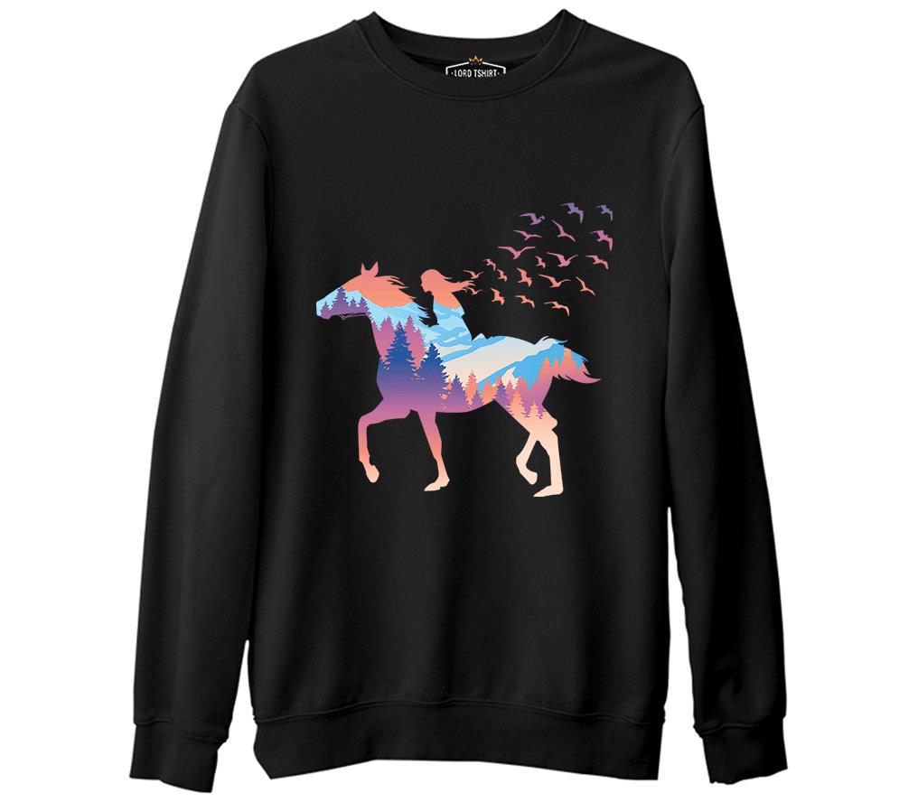 A Girl Free as Horses and Birds Siyah Erkek Kalın Sweatshirt
