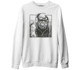 A Gorilla with Headphones Listening to Music White Men's Thick Sweatshirt