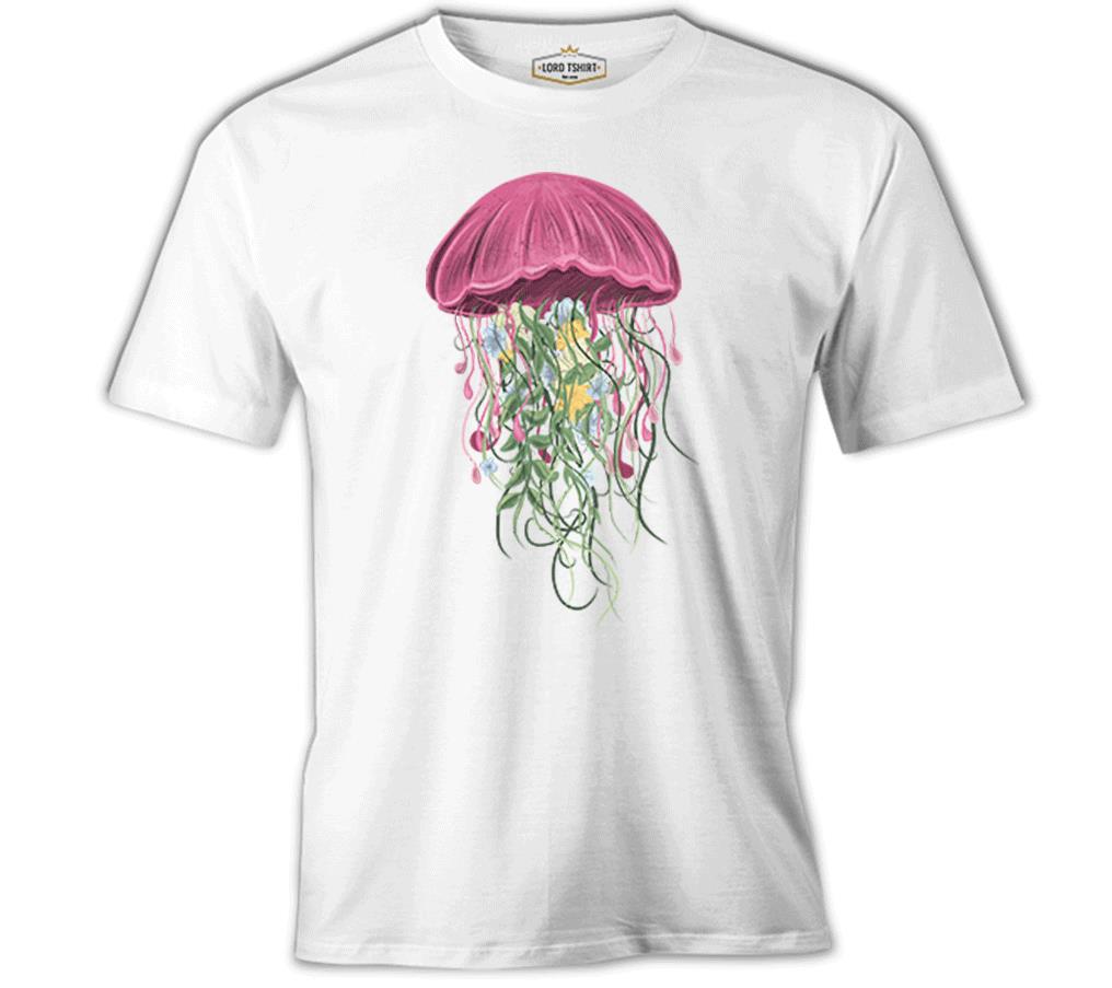 A Jellyfish with Floral Plant Tentacles Beyaz Erkek Tshirt