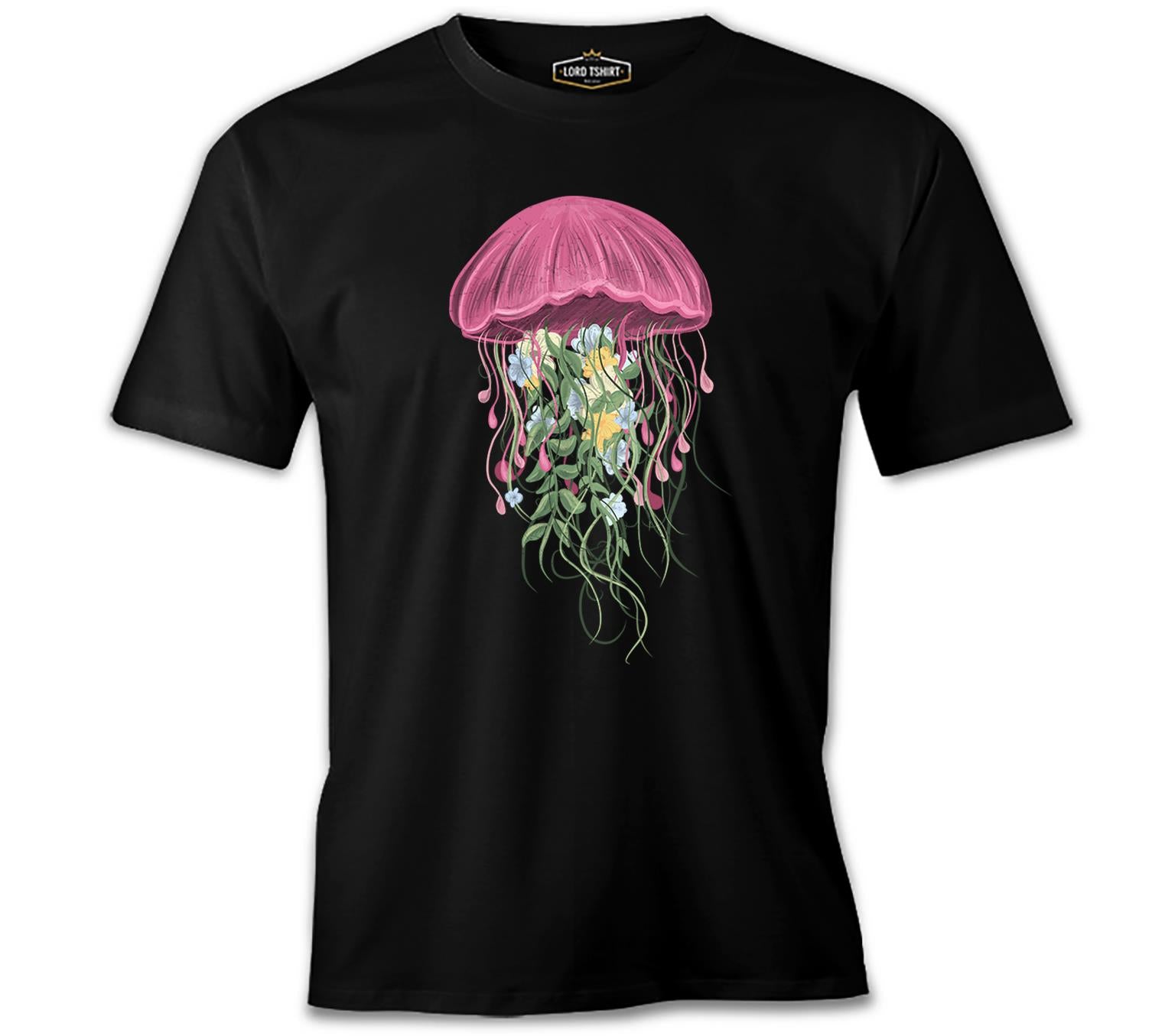 A Jellyfish with Floral Plant Tentacles Black Men's Tshirt