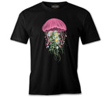 A Jellyfish with Floral Plant Tentacles Black Men's Tshirt