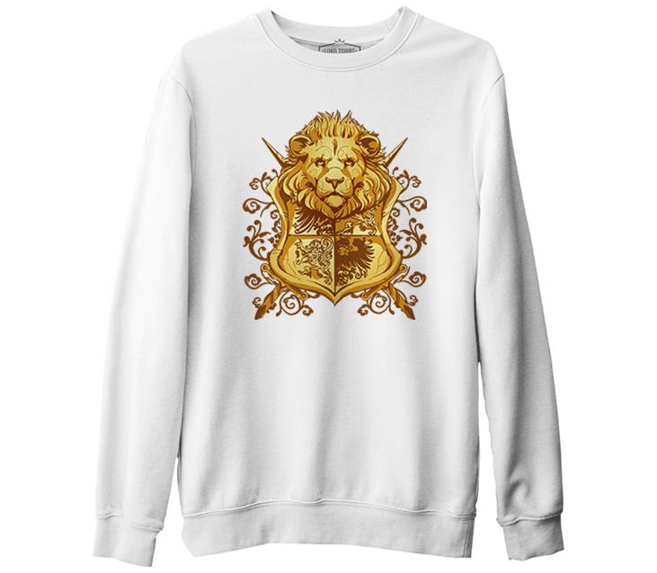 A Lion Head in Heraldic Style Beyaz Erkek Kalın Sweatshirt