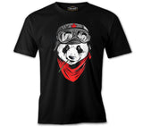 A Panda with a Bamboo in the Mouth Siyah Erkek Tshirt