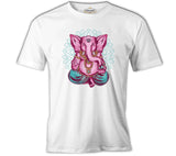 A Pink Elephant Meditating in a Yoga Pose Beyaz Erkek Tshirt
