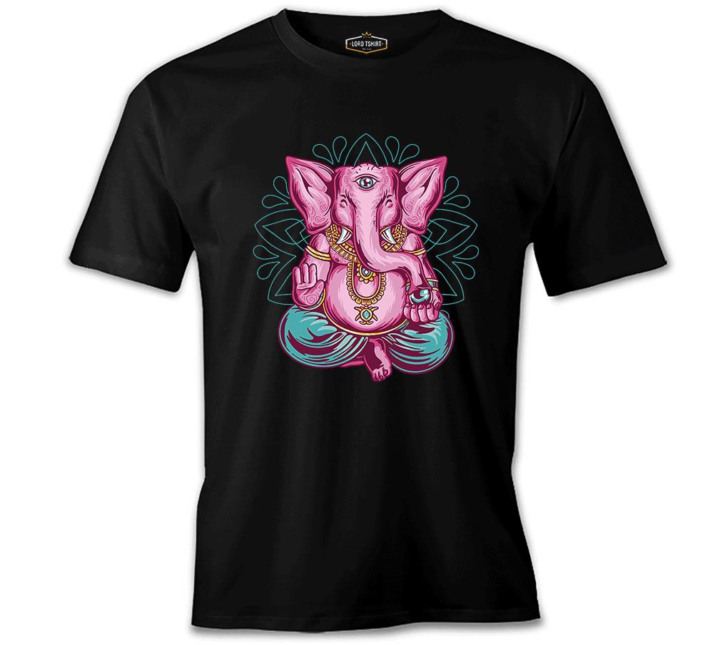 A Pink Elephant Meditating in a Yoga Pose Black Men's Tshirt