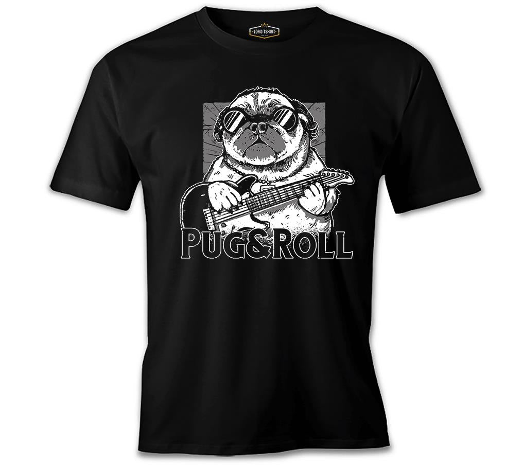 A Pug Dog with an Electric Guitar Black Men's Tshirt